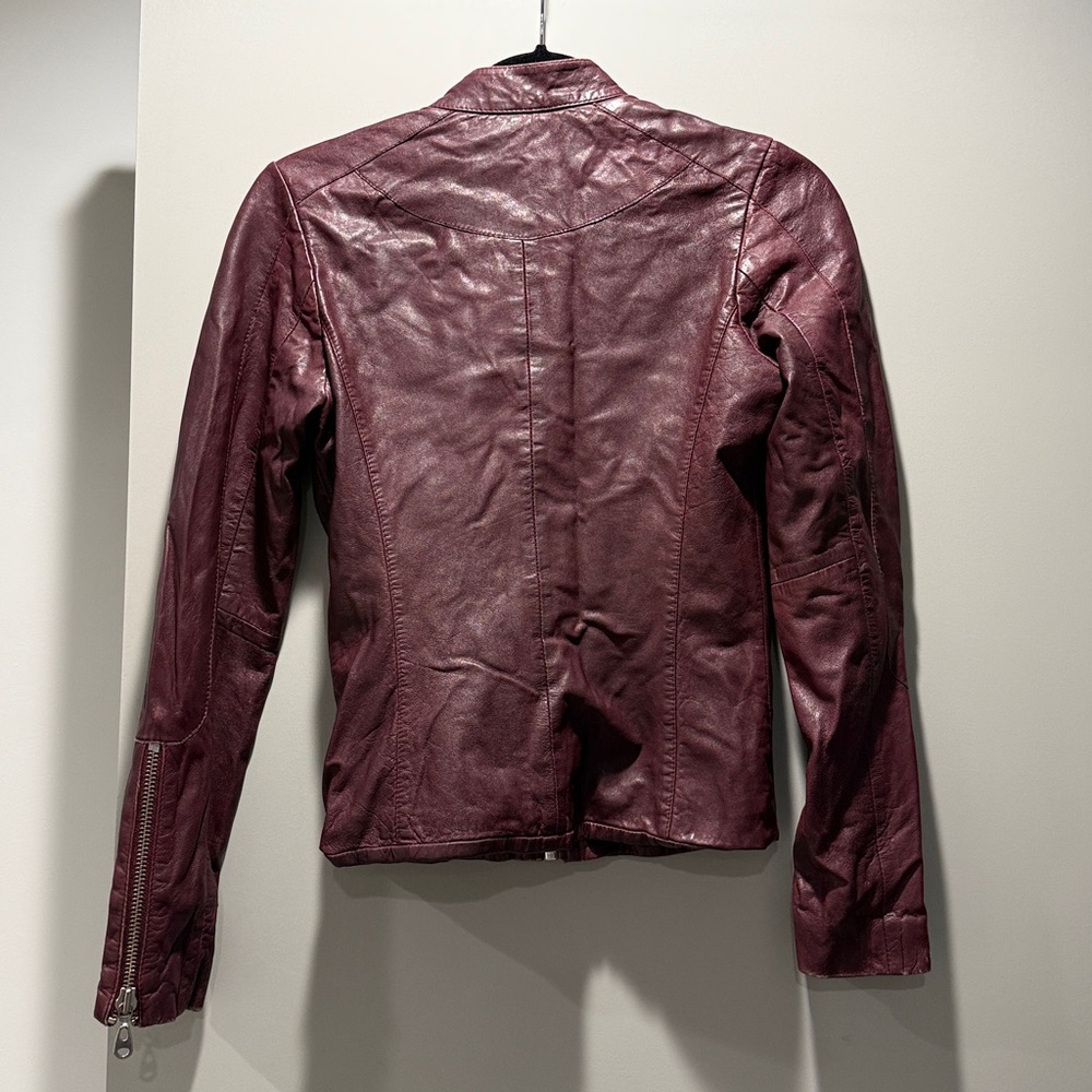 Doma Deep Red wine burgundy motorcycle biker lamb skin Leather Jacket size xs - Picture 4 of 5